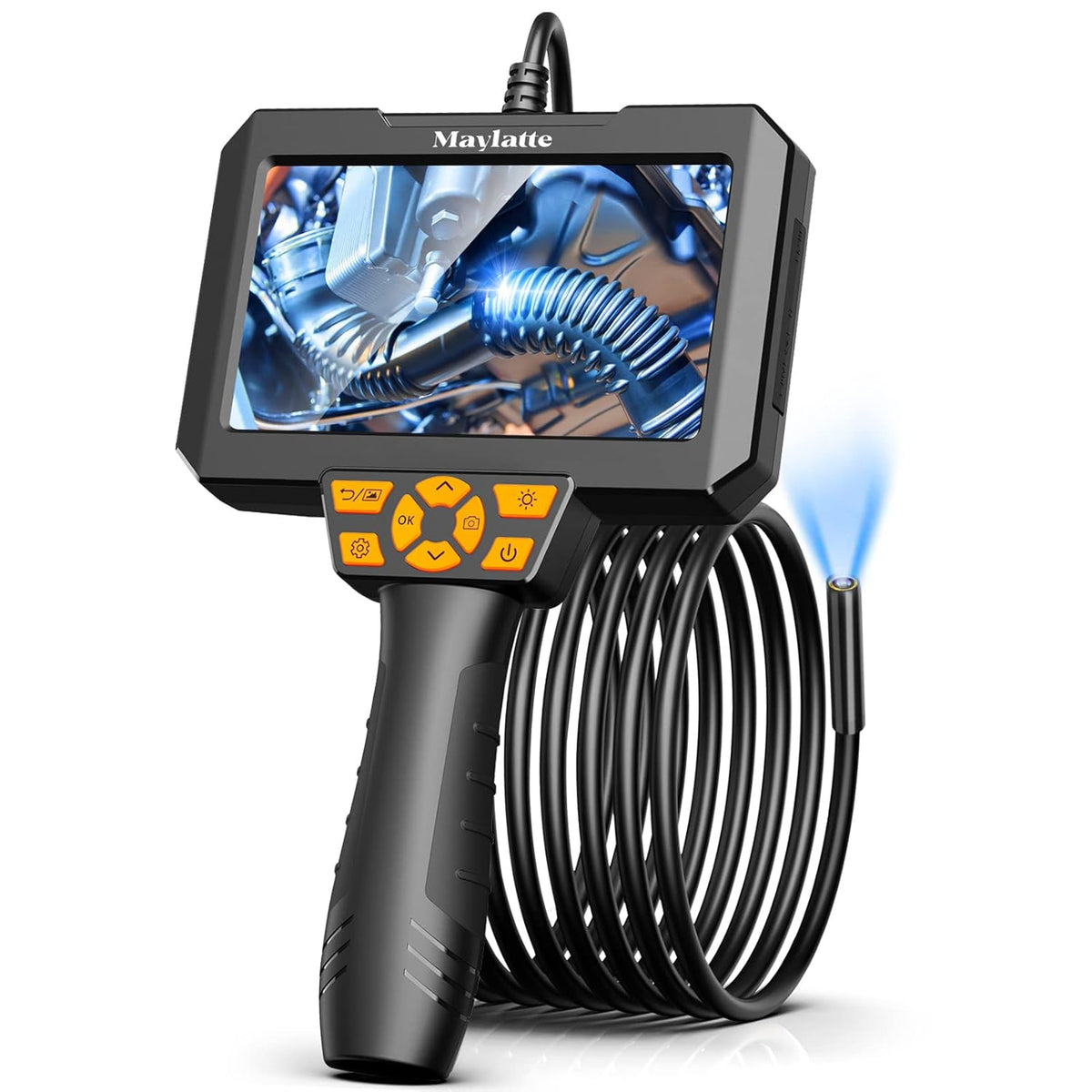 5 Inch Borescope with 6 LED Lights, 10FT Semi-Rigid Cable, IP67 Waterproof Inspection Camera with 32GB Card W13201