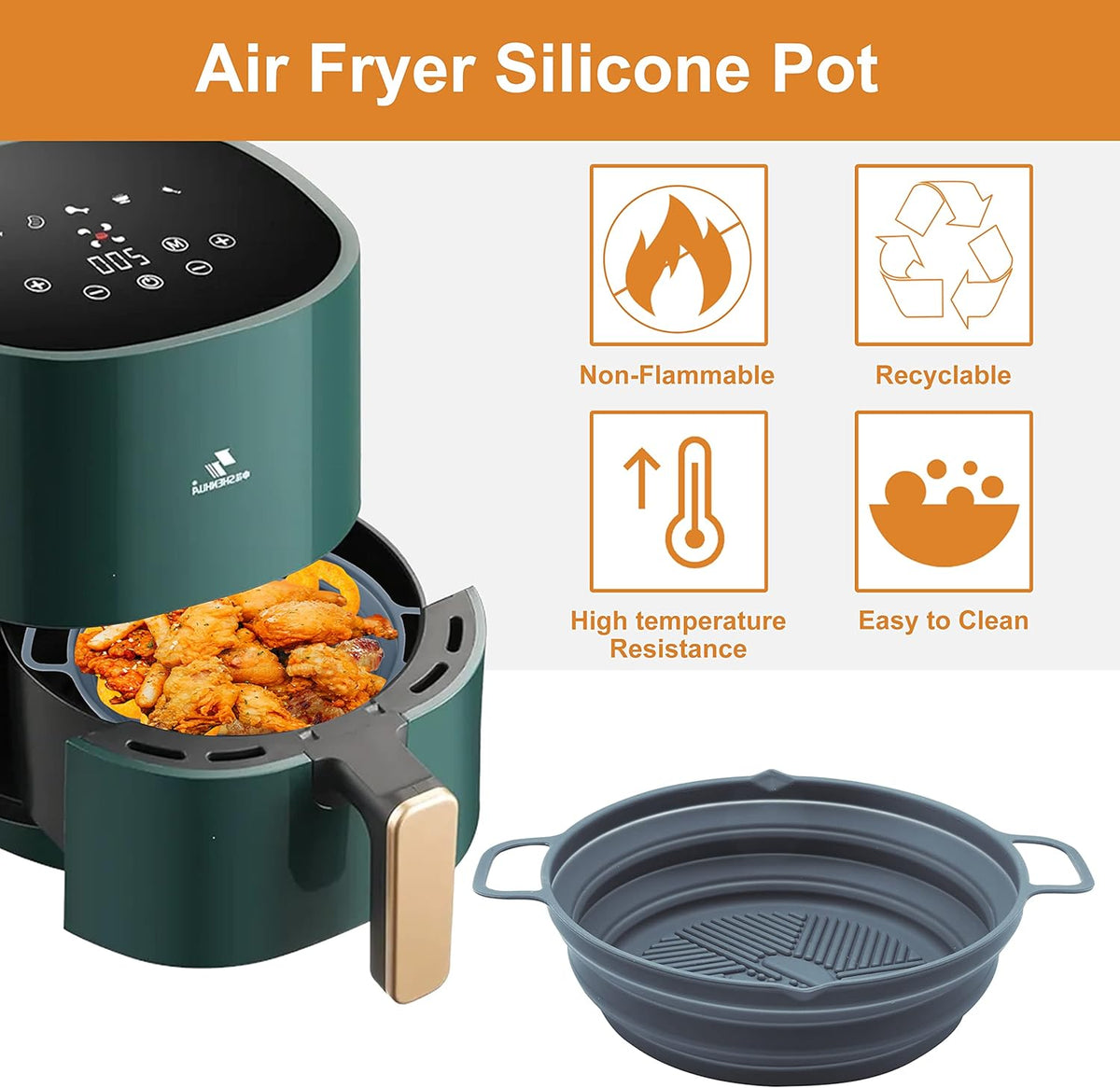 2 Pack 7.5inch Reusable Non Stick Silicone Air Fryer Liner S928