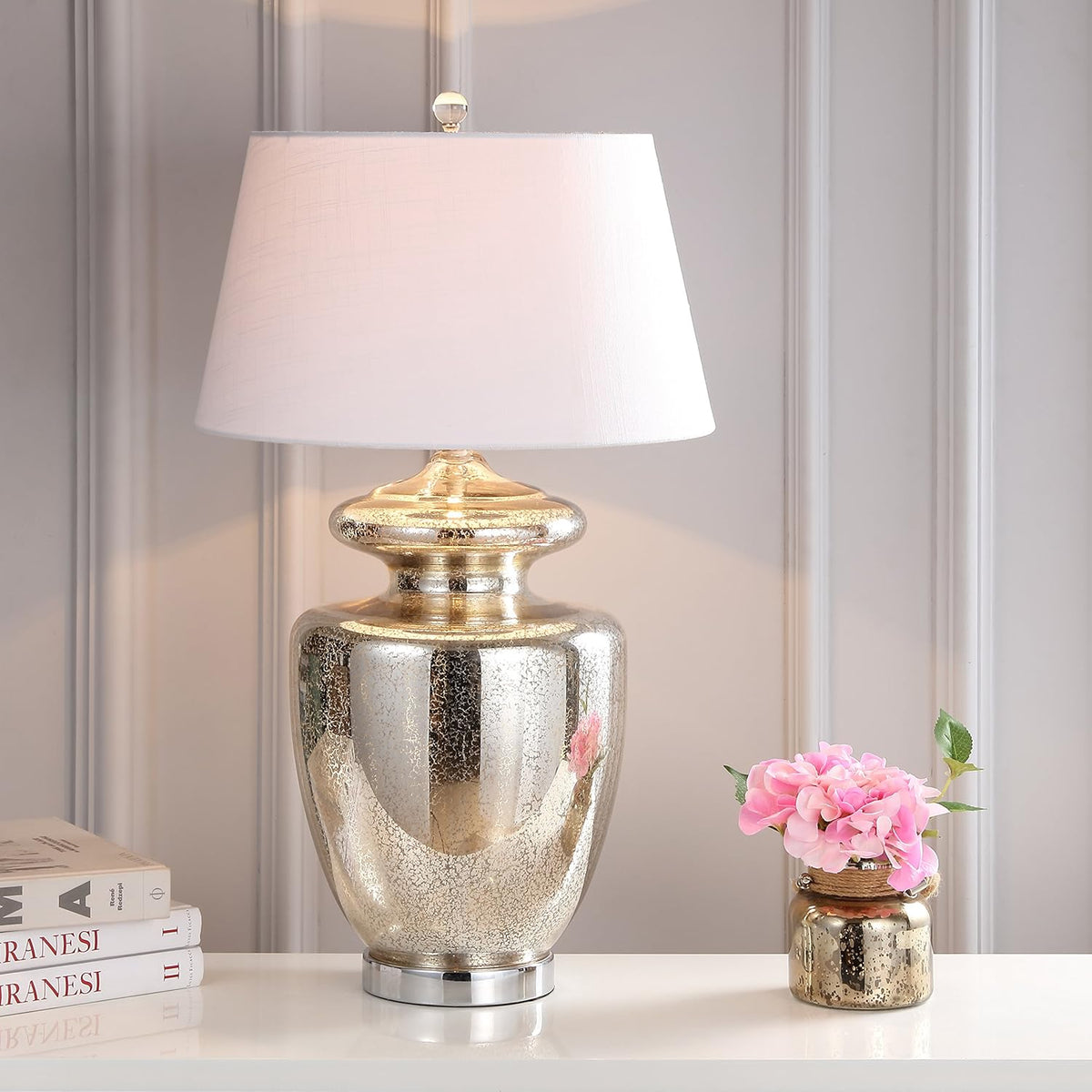 Glass LED Table Lamp Mercury Silver Ivory B8023