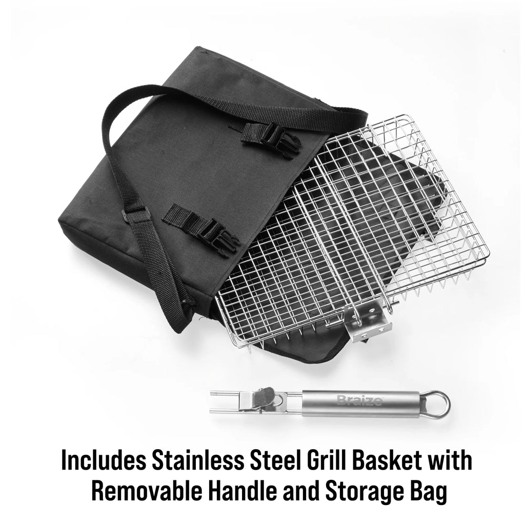 12" Stainless Steel BBQ Grill Basket with Removable Handle and Built-in Bottle Opener L220651