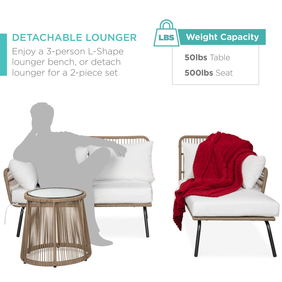 White L-Shaped Rope Woven Sofa Set with Table T7212