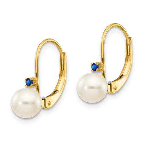 14K White Round Cultured Pearl Sapphire Leverback Earrings K888952