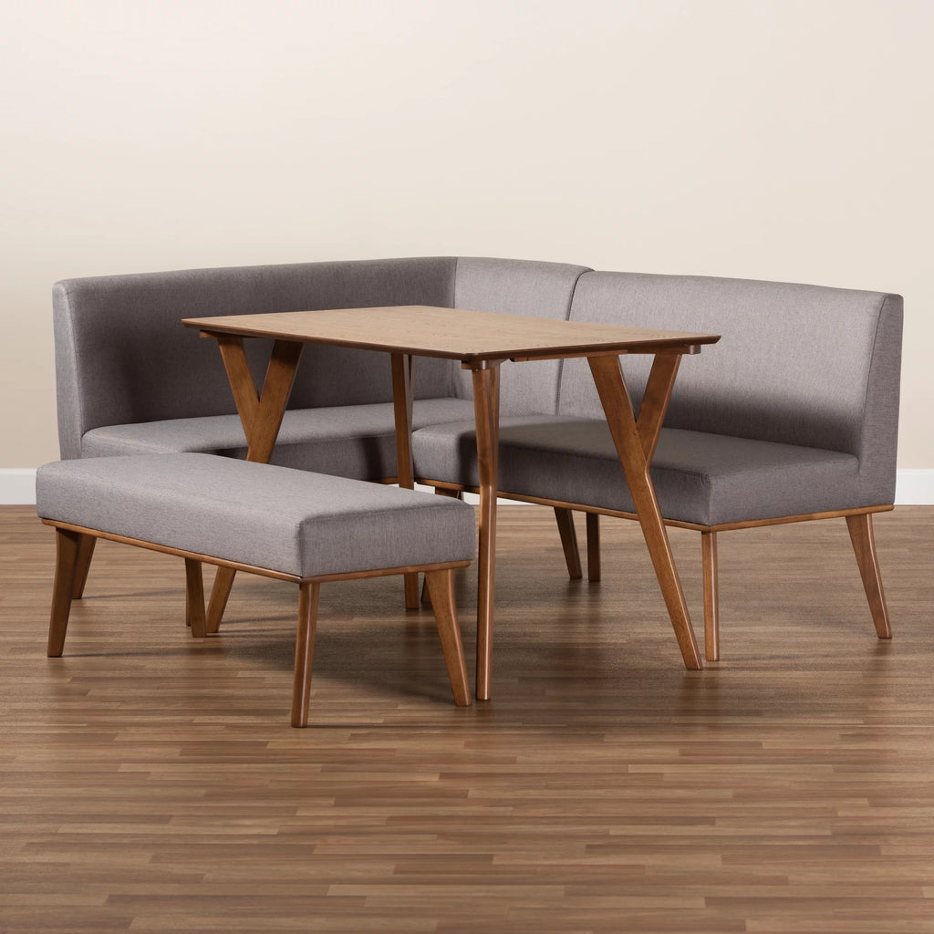 Grey Fabric Upholstered 4-Piece Dining Nook Set M673357