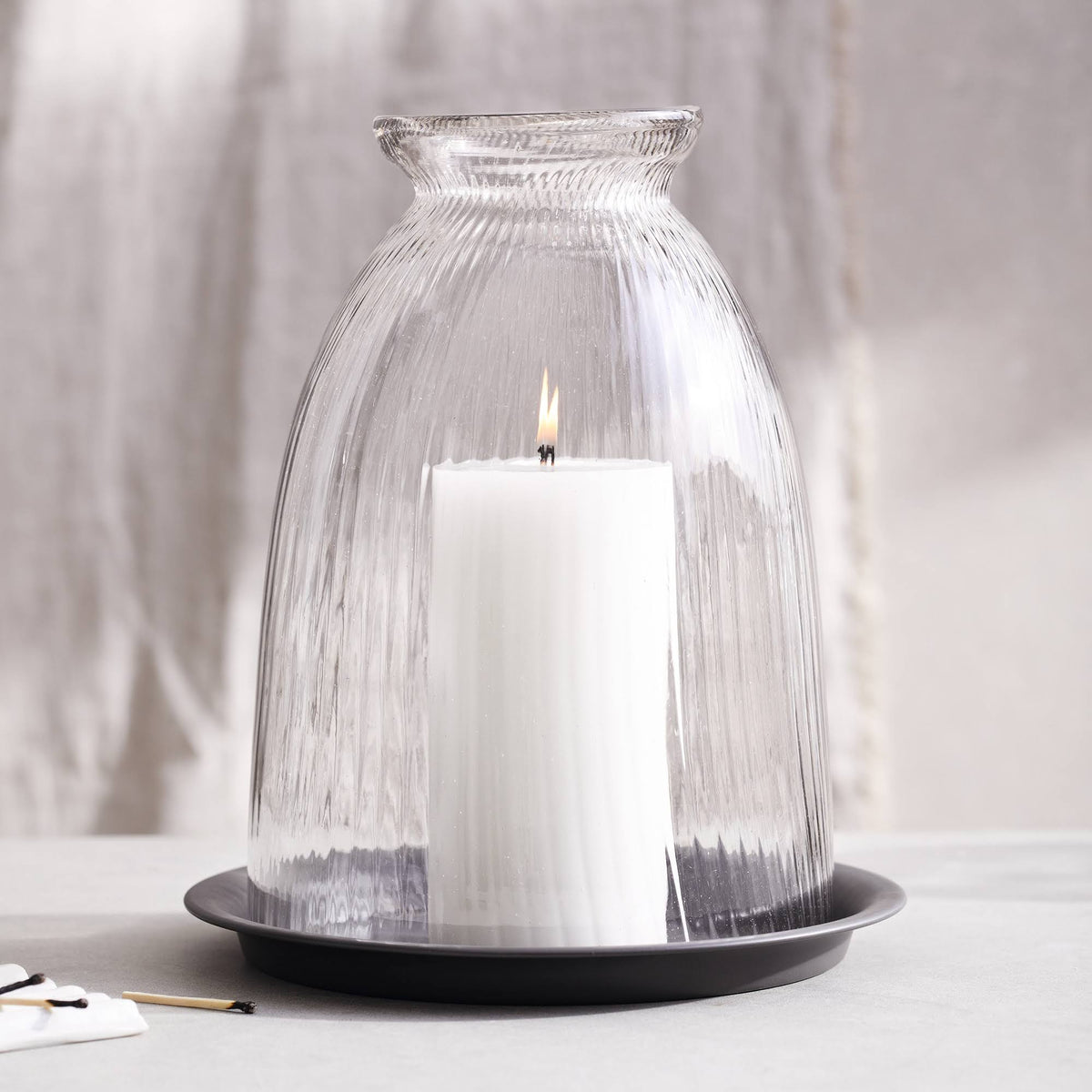 Clear Recycled-glass Candle Holder with Tray Y930932