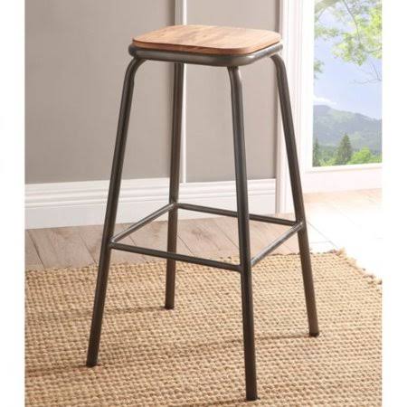 Gray Metal Frame Wooden Bar Stool R2758