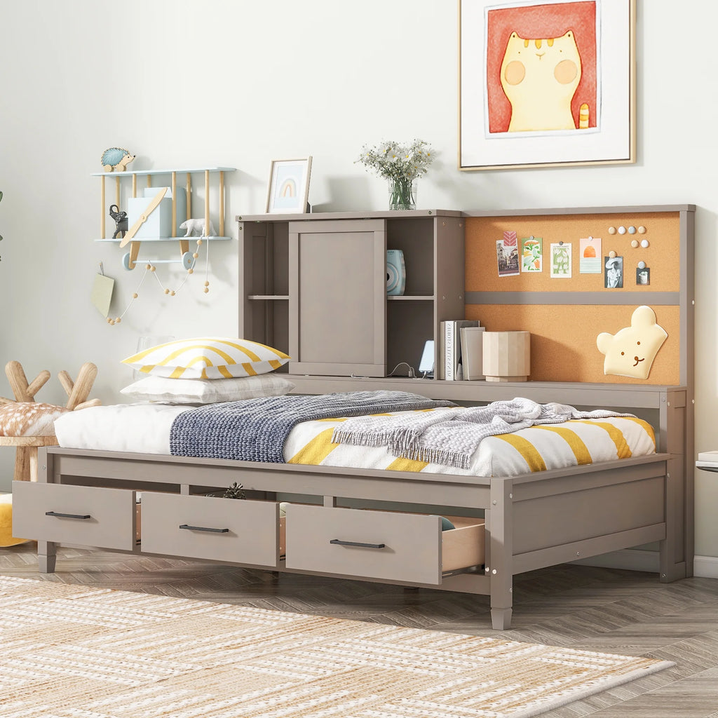 Twin Size Lounge Daybed with Storage Shelves and 3 Drawers W152