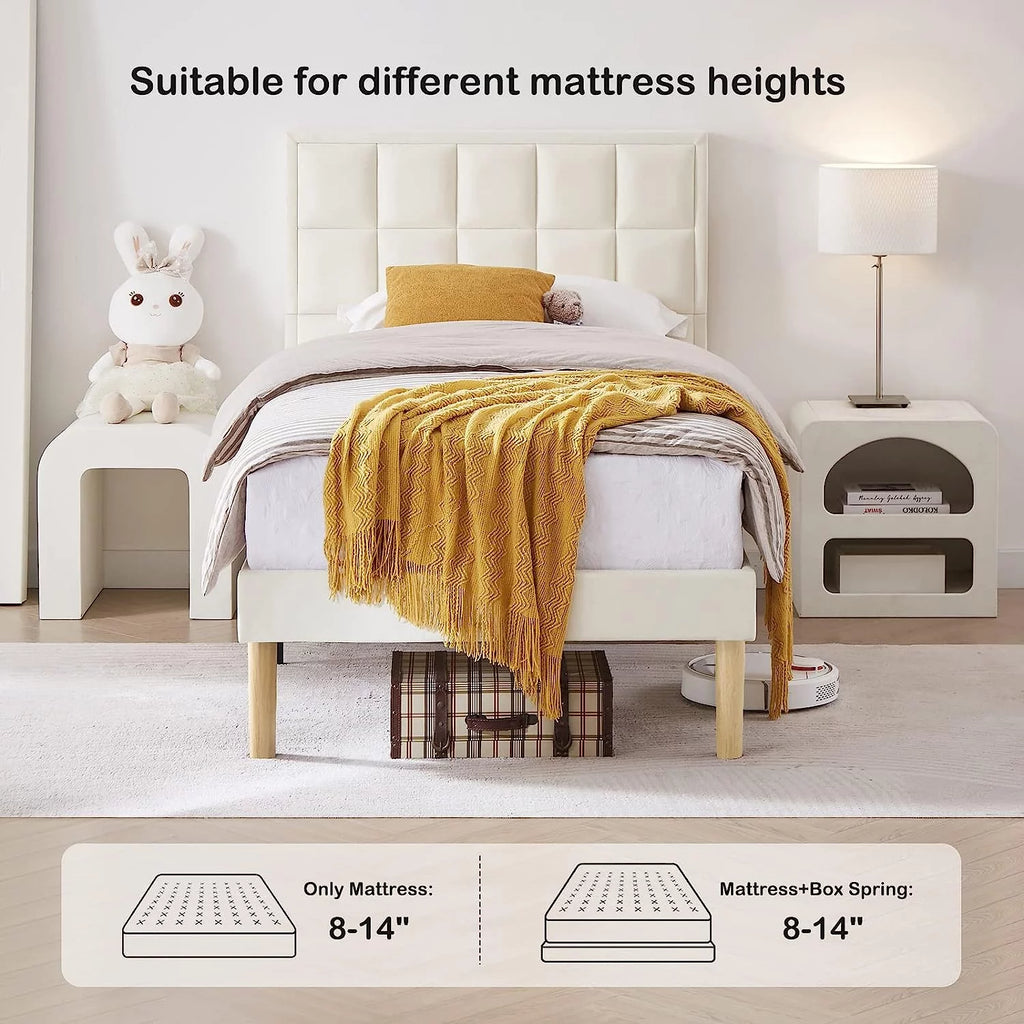Twin Size Velvet Platform Bed Frame with Headboard I13426