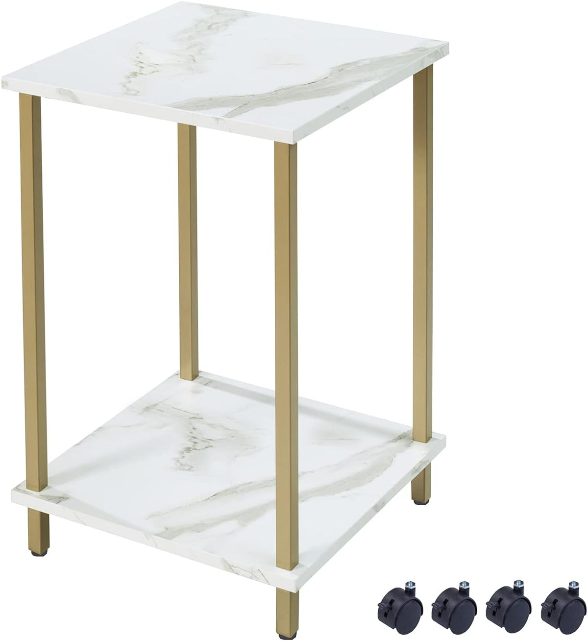 White Marble 2-Tier End Table with Castors K3961