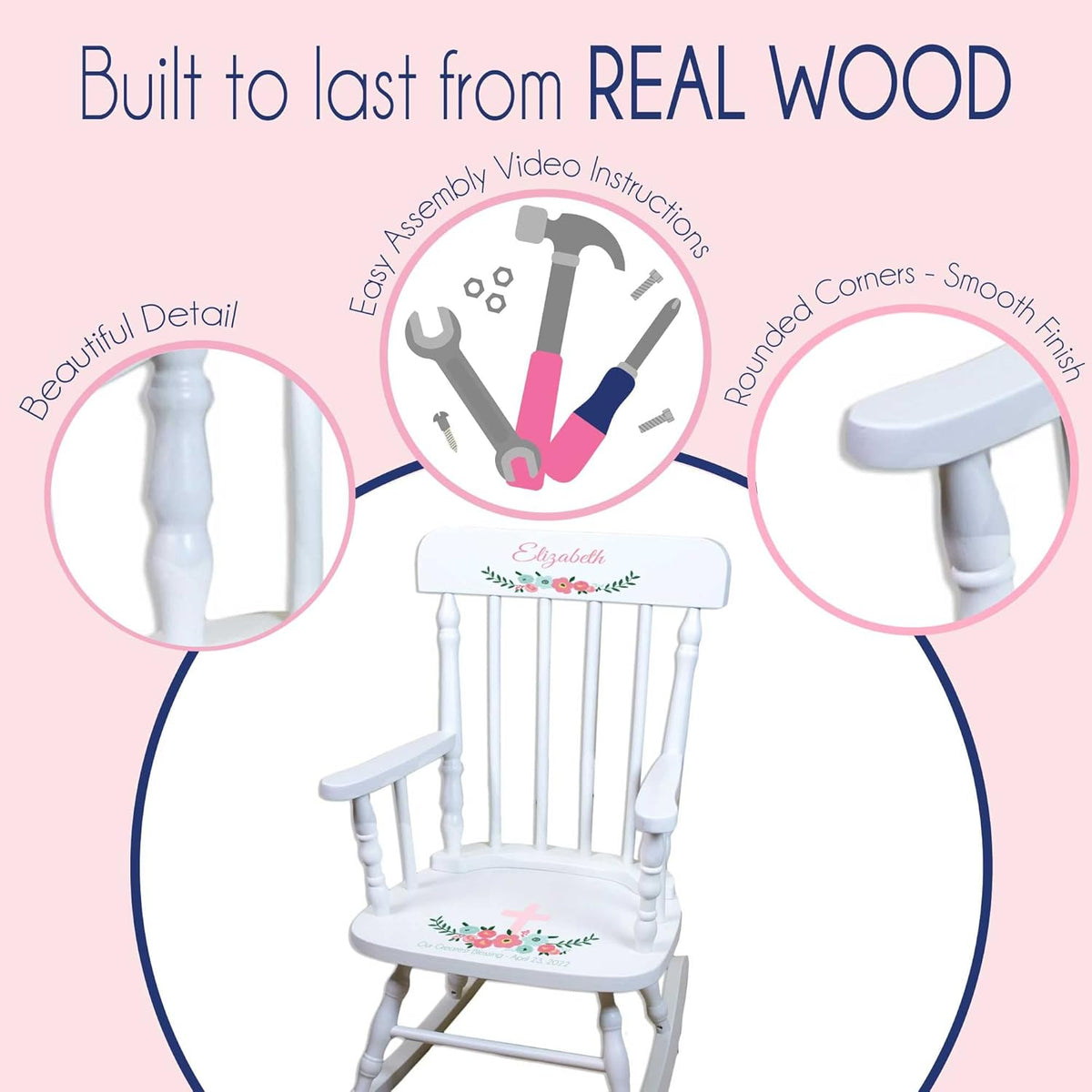 Pink White Childrens Rocking Chair X597