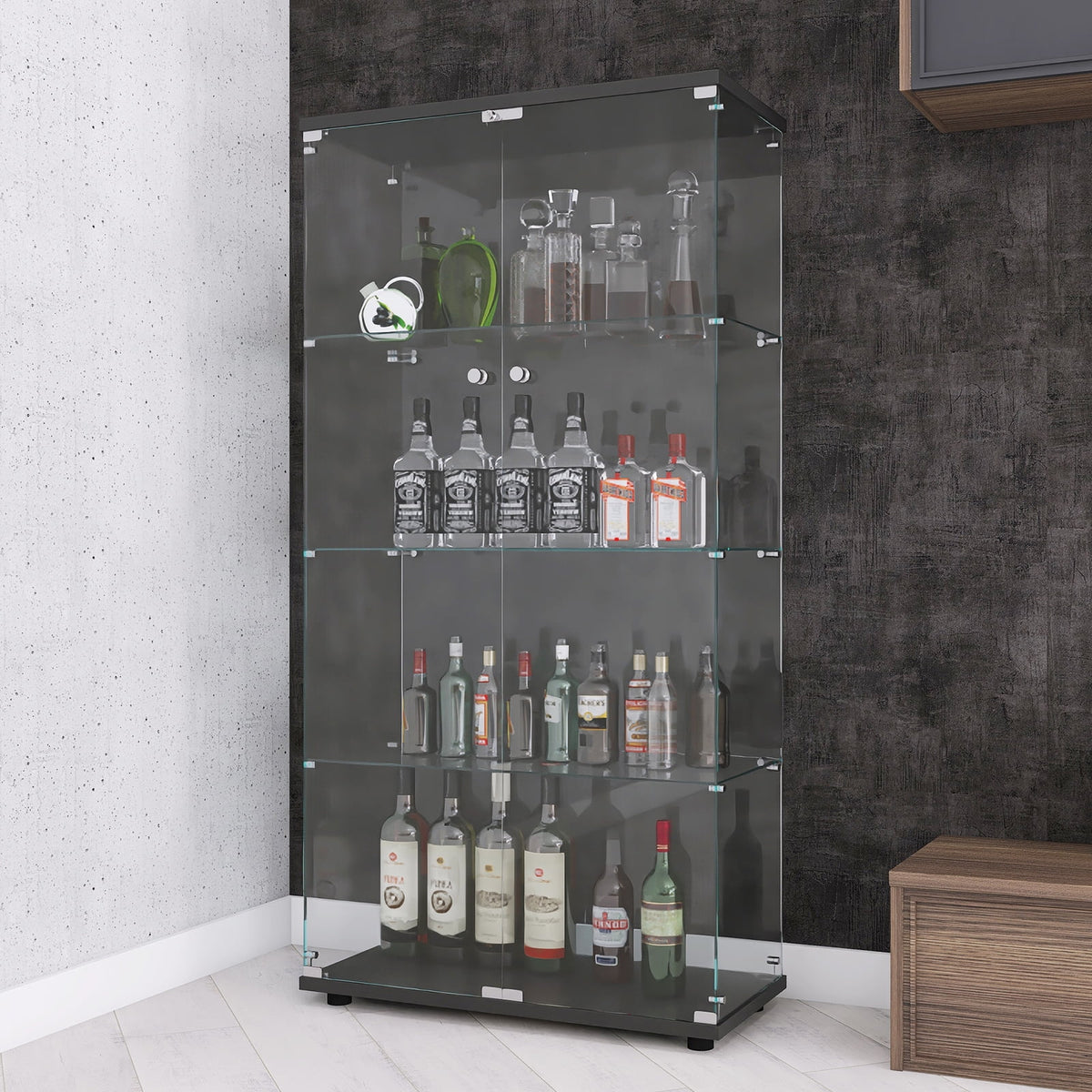Black Glass Display Cabinet with 4 Shelves H867