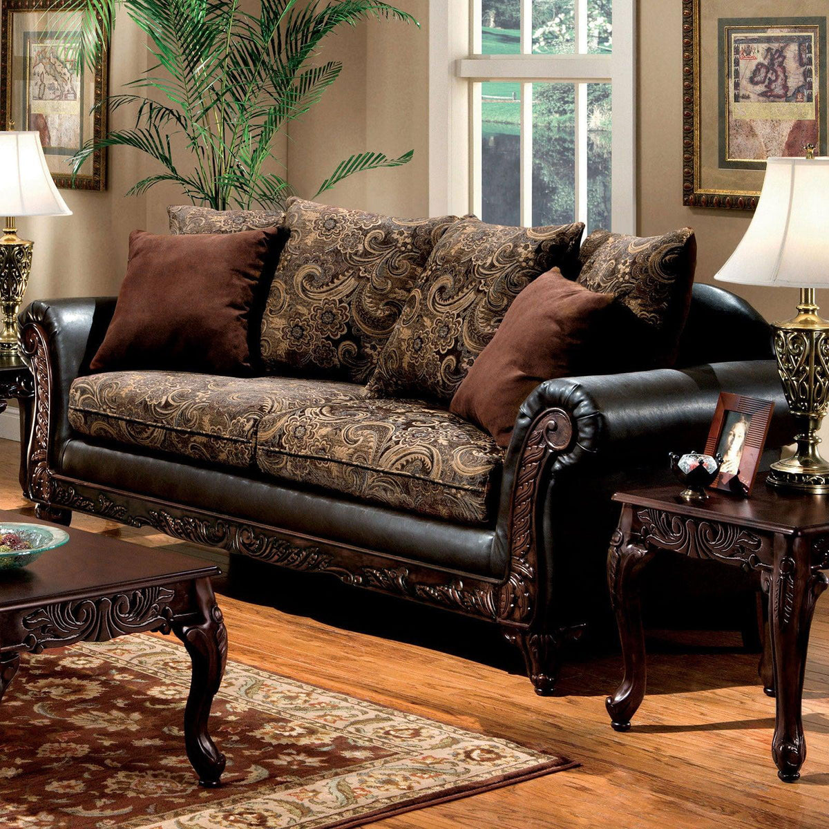 Traditional Brown & Espresso Living Room Set 6pcs J256899