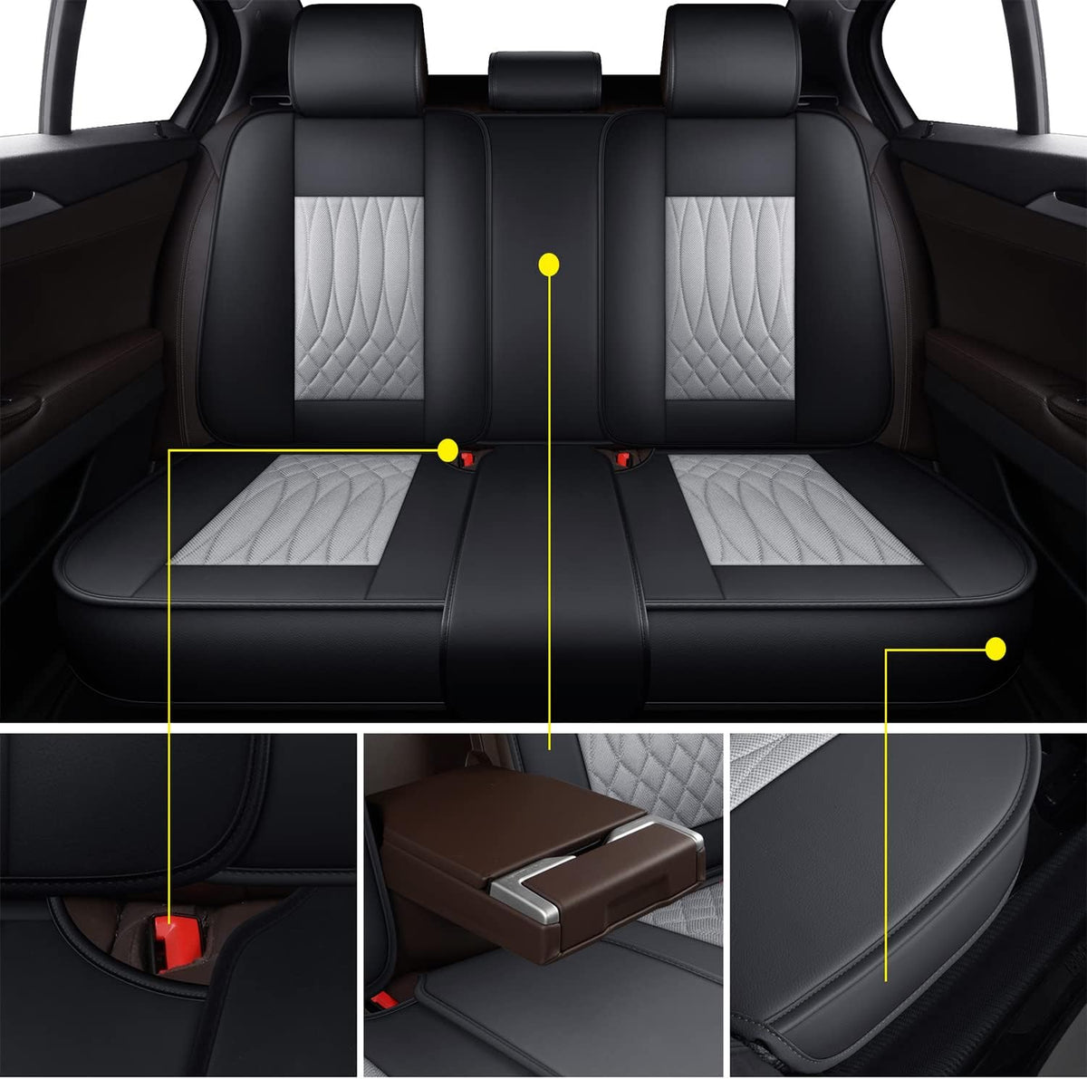Beige Car Seat Covers Full Set Waterproof Front Back Seat W707