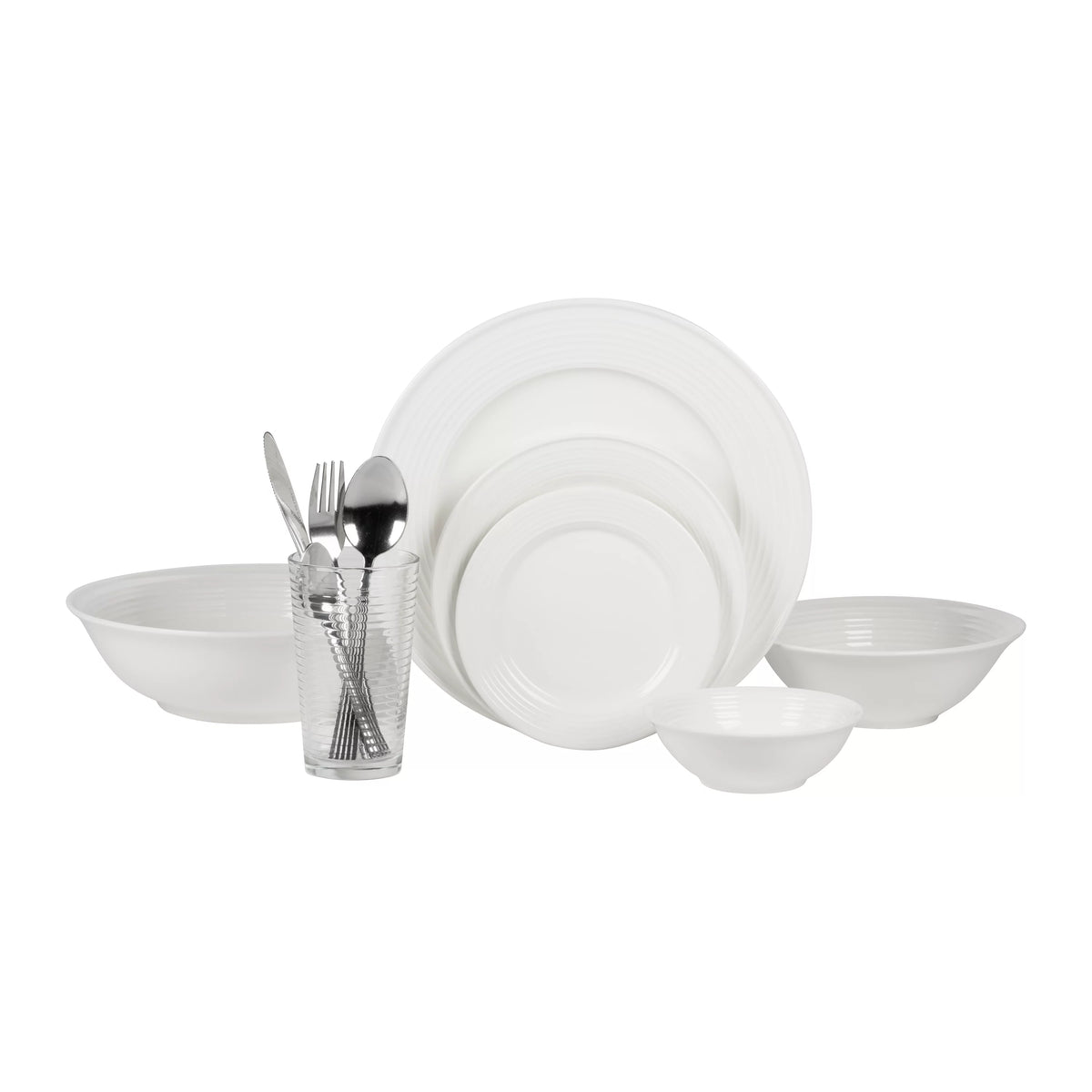 White 62-Piece Stoneware Dinnerware Set W97076