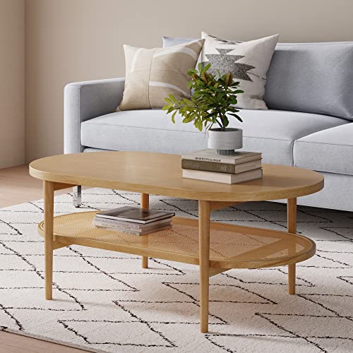 2-Tier Oval Coffee Table with Storage Shelf T1151