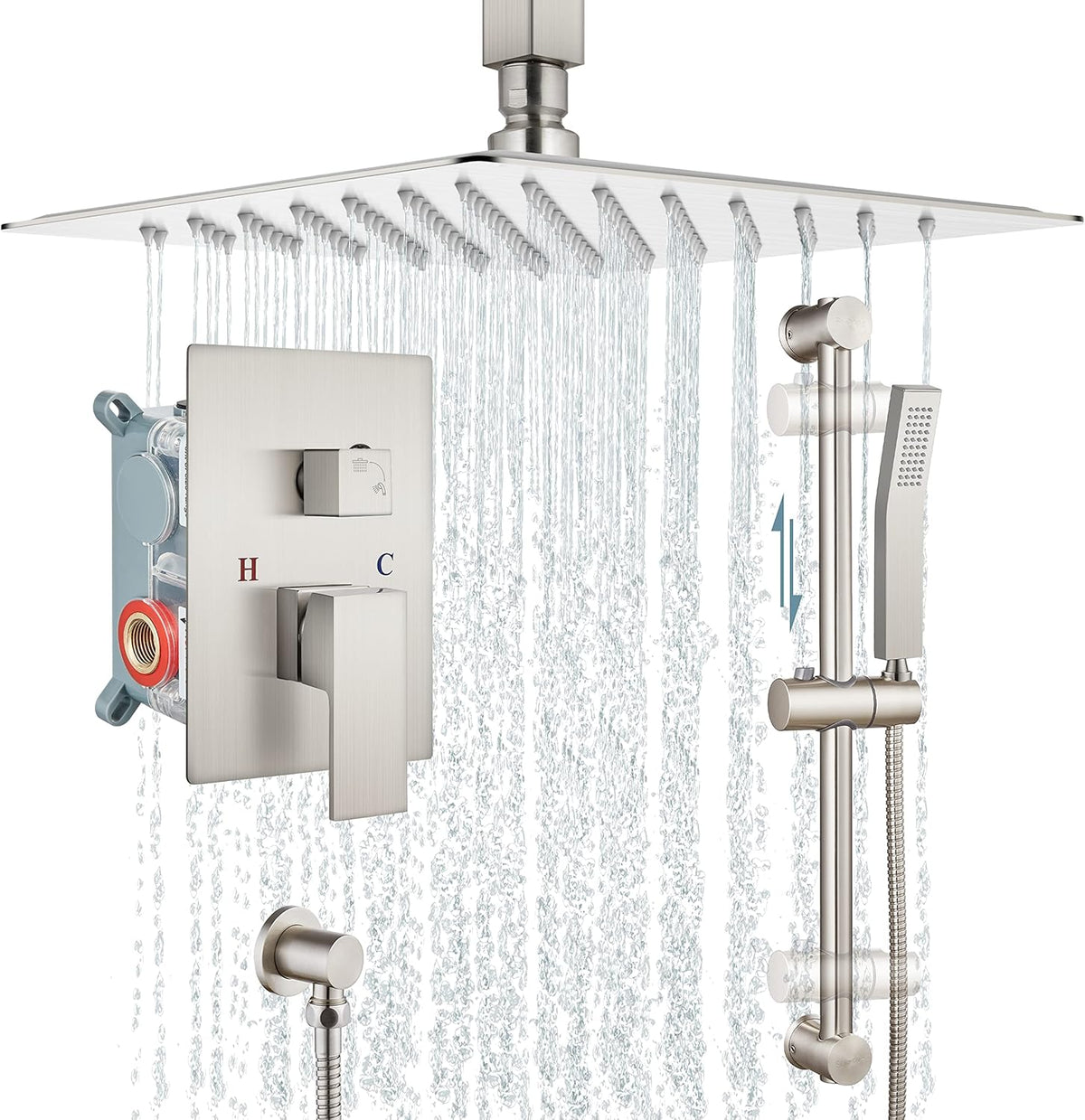 12 Inch Ceiling Mount Rain Shower Head Set with Slide Bar Handheld Spray P32785