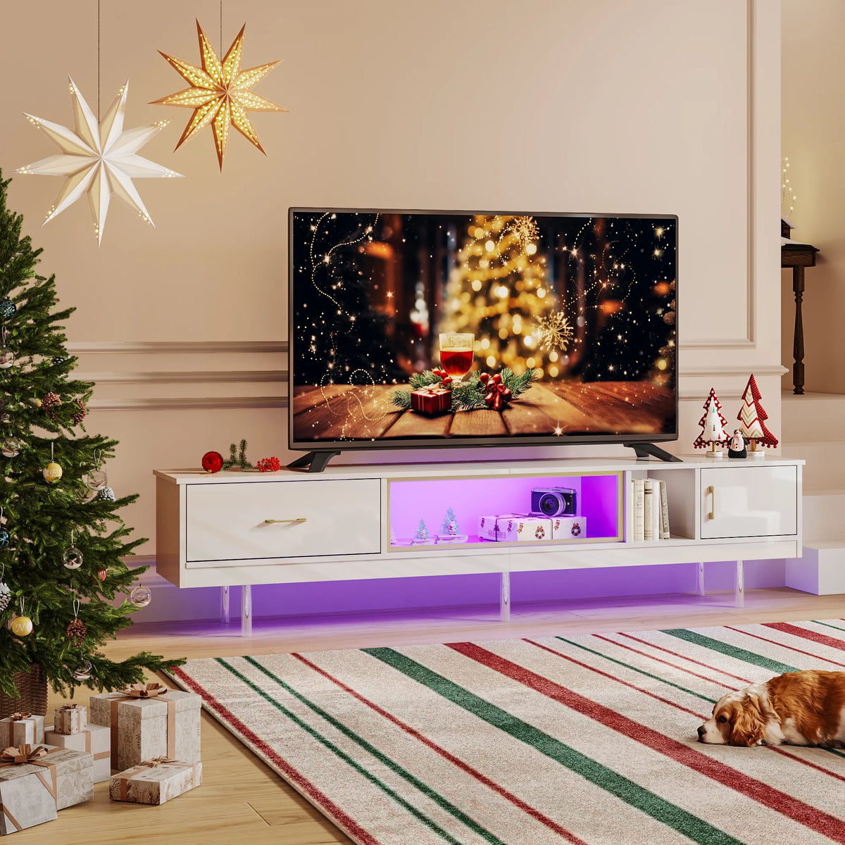 Black TV Stand with LED Lights and Drawer X209787