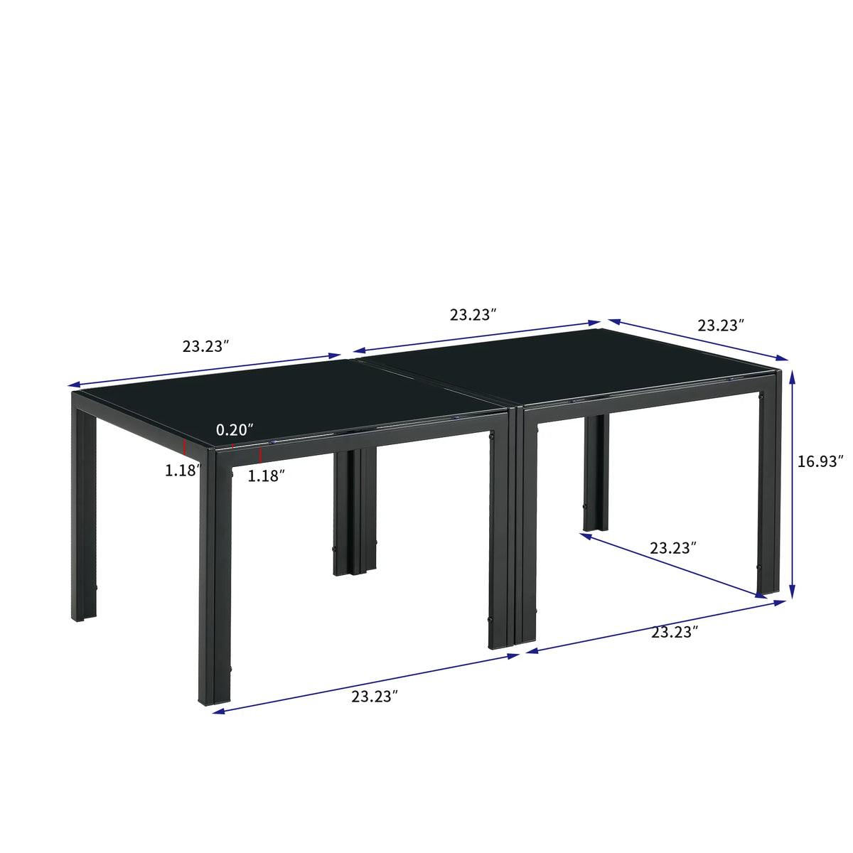 Set of 2 Square Tempered Glass Coffee Table V587