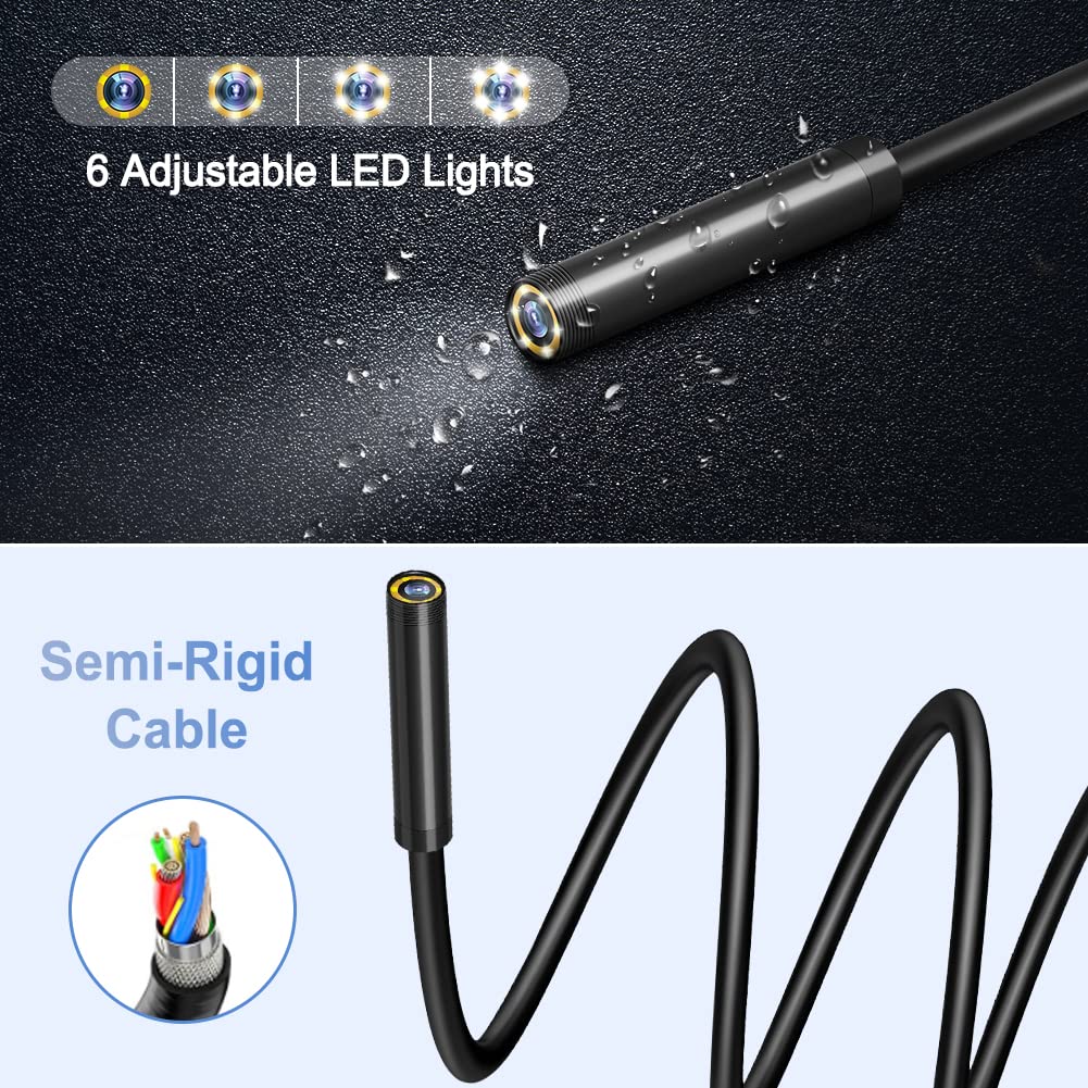 5 Inch Borescope with 6 LED Lights, 10FT Semi-Rigid Cable, IP67 Waterproof Inspection Camera with 32GB Card W13201