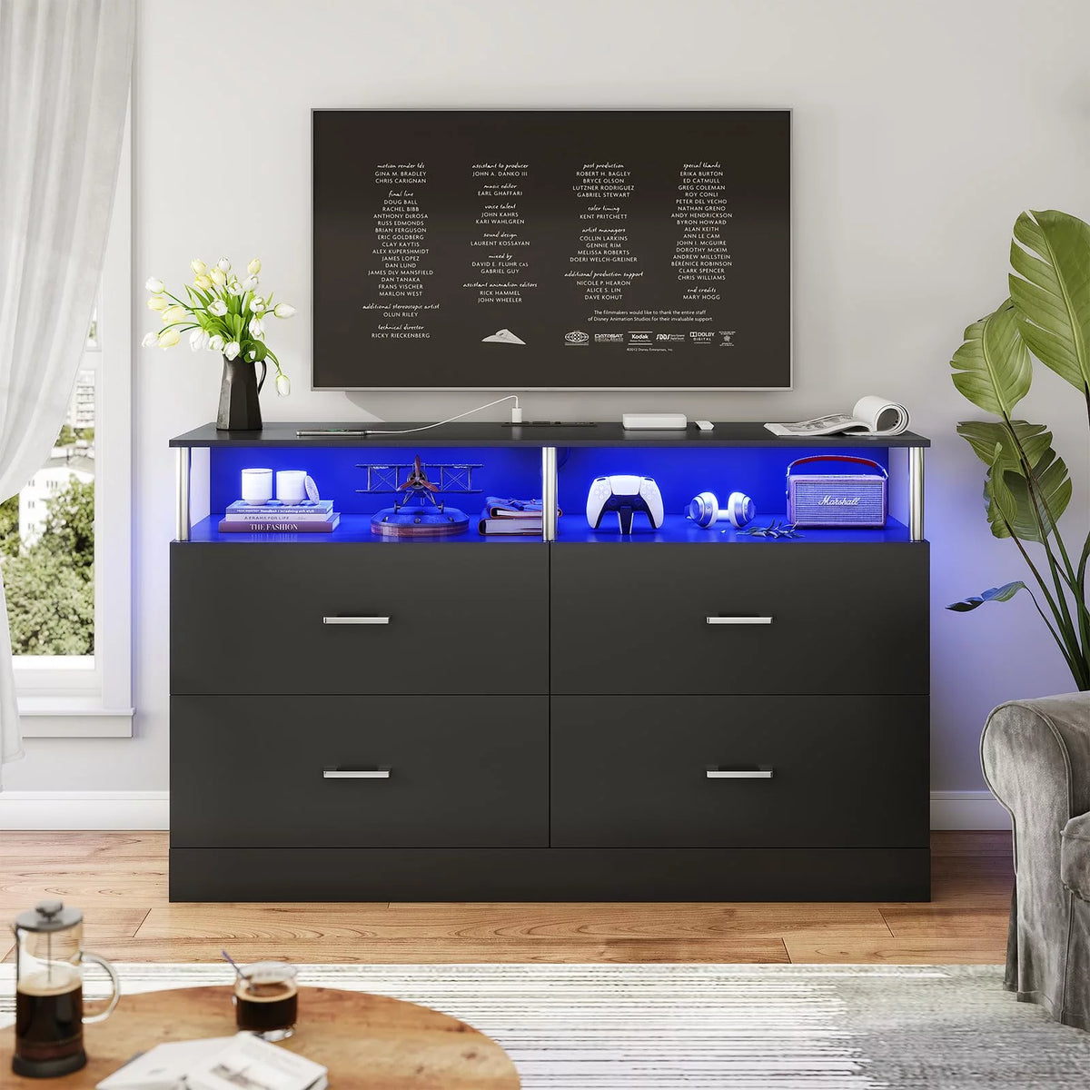 Black 6 Drawer Dresser with Charging Station and LED Light S149576