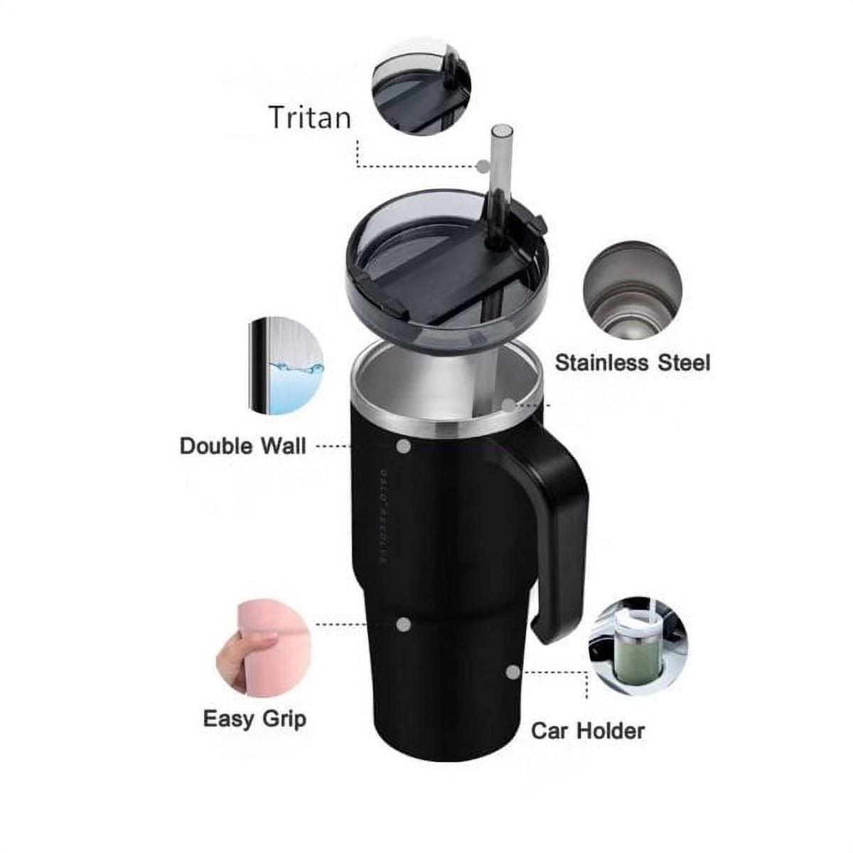 40 oz Insulated Stainless Steel Tumbler with Handle and Straw lid Y96393