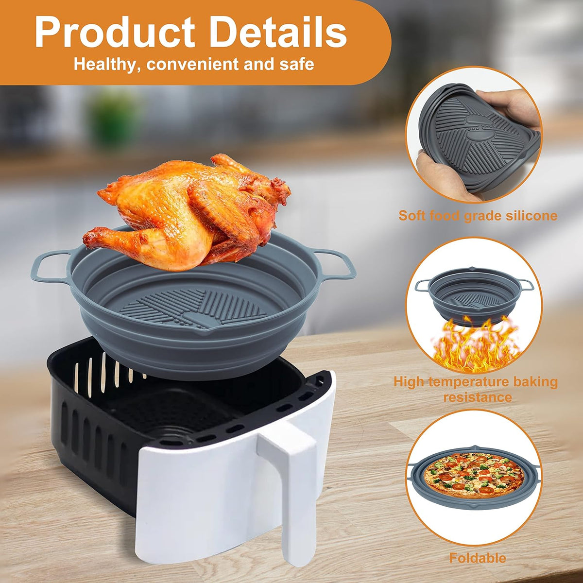 2 Pack 7.5inch Reusable Non Stick Silicone Air Fryer Liner S928