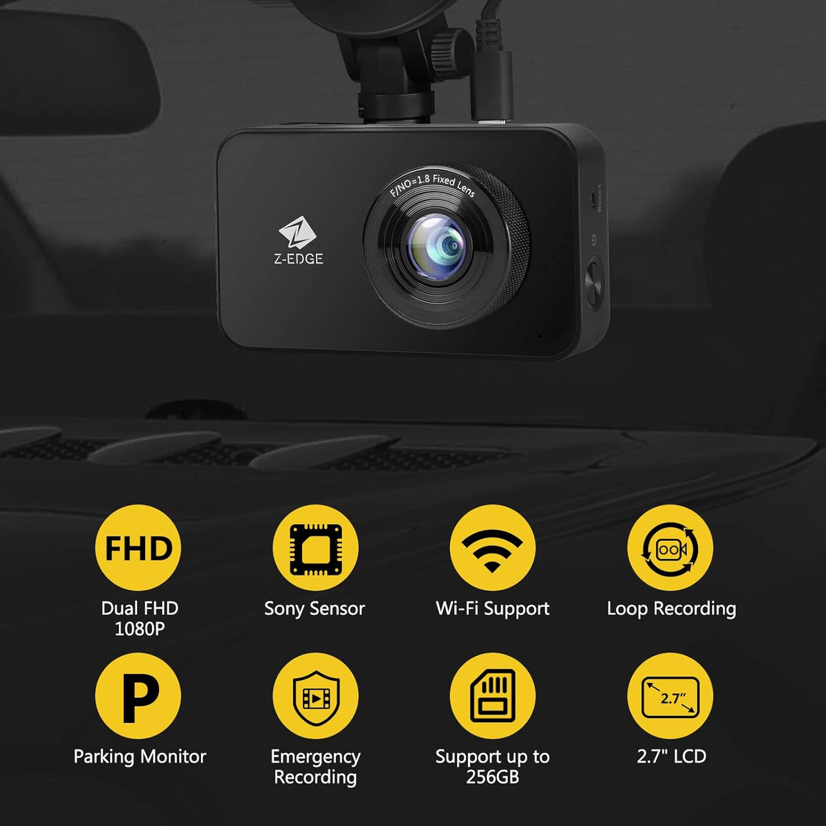 WiFi Dash Cam Front and Rear Dual Cam Car DVR T42990