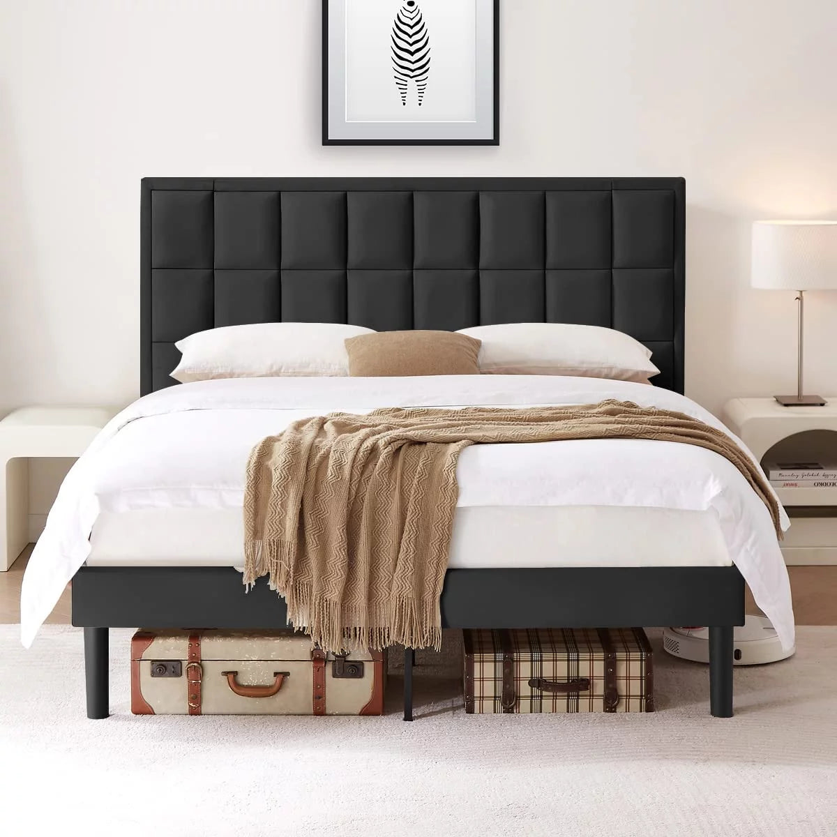 Twin Size Velvet Platform Bed Frame with Headboard I13426