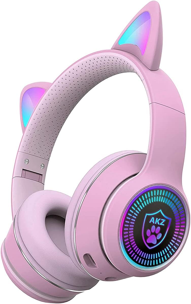 Cat Ear Gaming Headphones Wired AUX 3.5mm with LED Light, Over-Ear Headsets with Microphone X599648