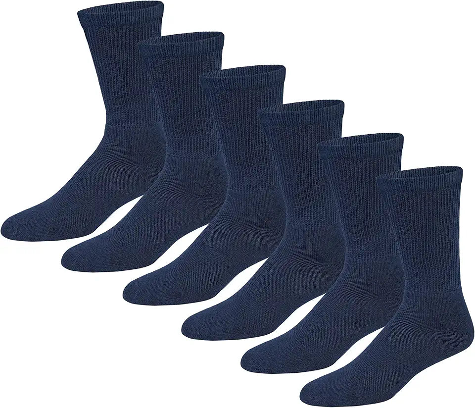 6 Pairs Women's Extra Stretchy Cotton Crew Socks Shoe Size 7-10 Navy X761444
