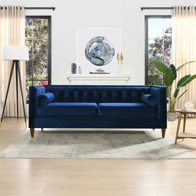 Navy Blue Tufted Tuxedo Sofa L100183