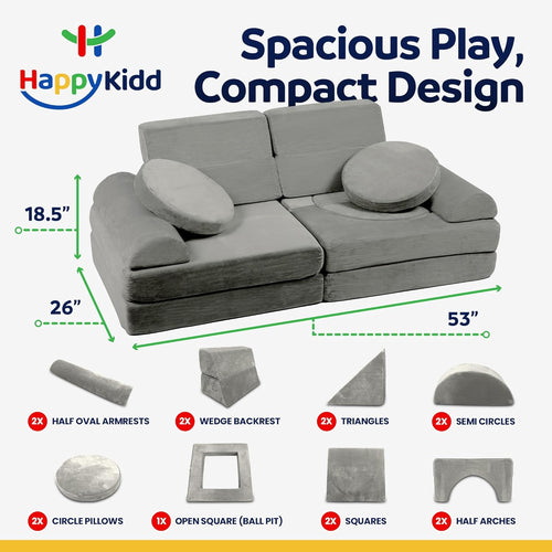15 Pieces Buildable Plush Play Couch Panels with Ball Pit Square D231