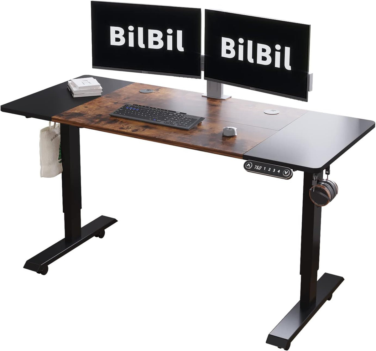 Black Frame Rustic Brown Top Height Adjustable Electric Standing Desk R149551