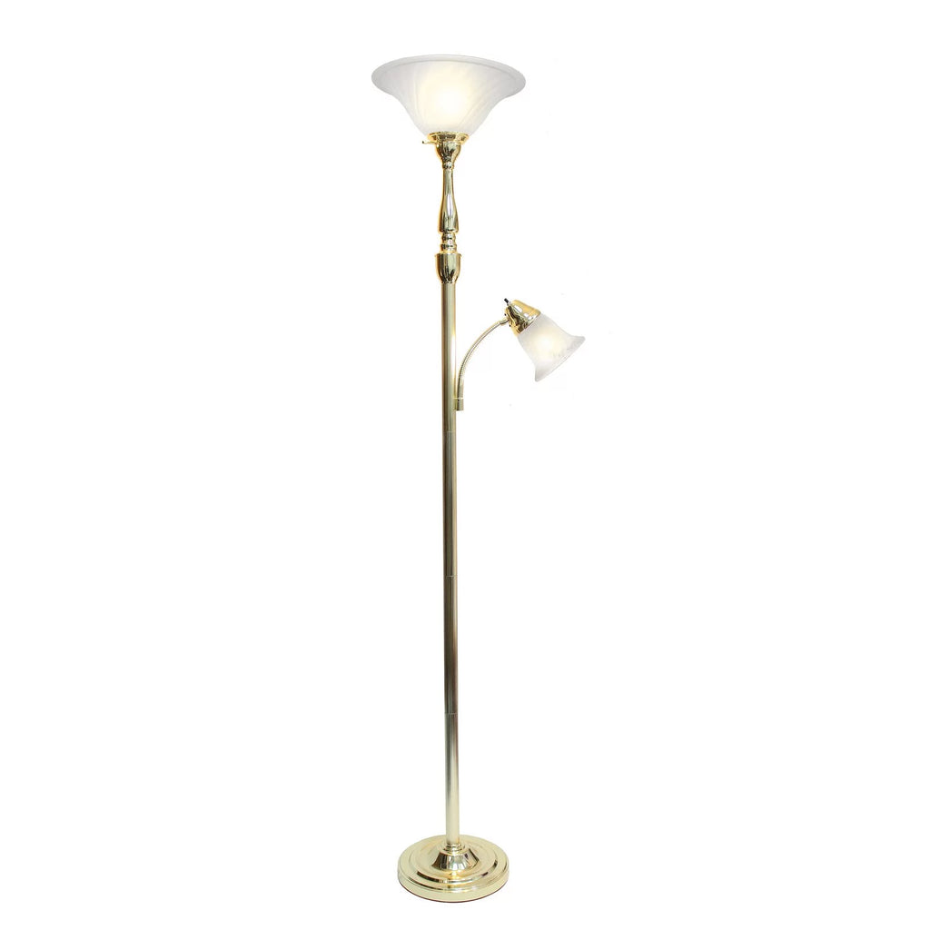 2 Light Torchiere Floor Lamp with White Marble Glass, Brushed Nickel R7991