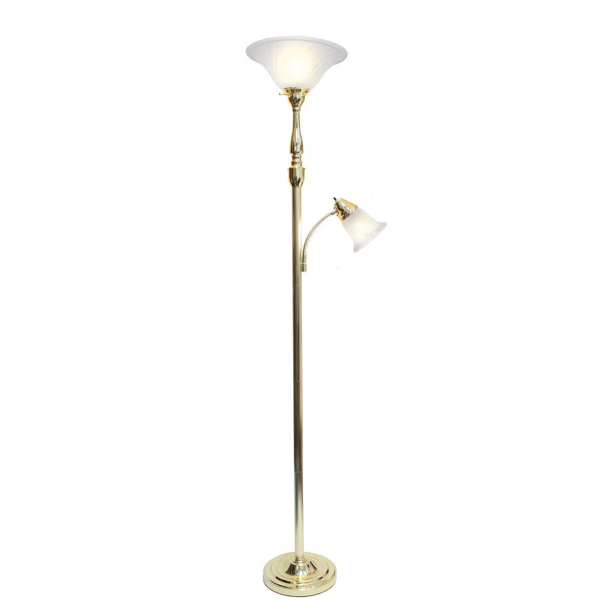 2 Light Torchiere Floor Lamp with White Marble Glass, Brushed Nickel R7991