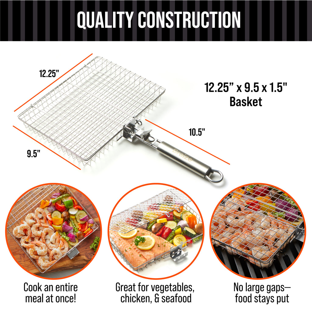 12" Stainless Steel BBQ Grill Basket with Removable Handle and Built-in Bottle Opener L220651