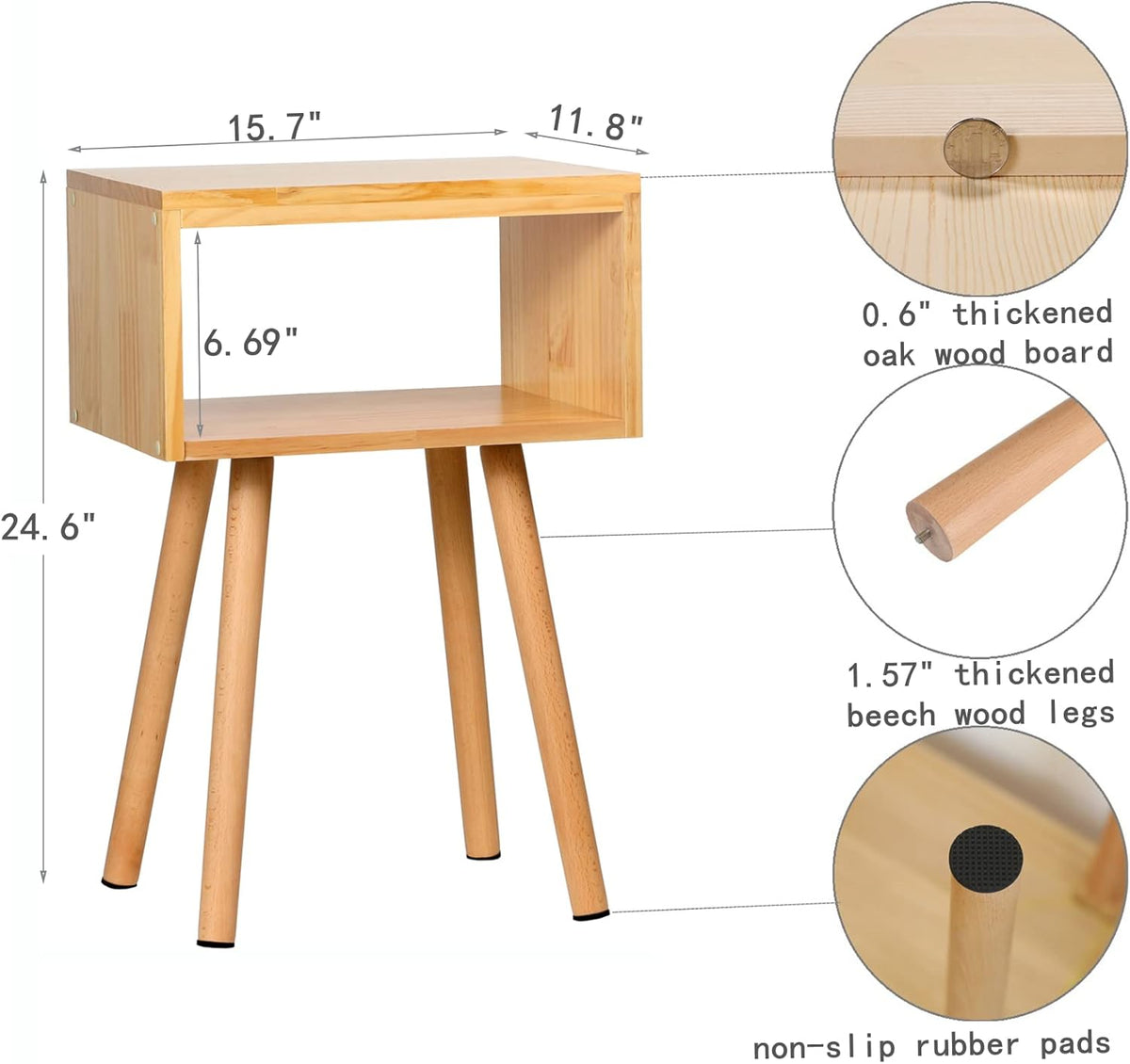 Solid Wood Nightstand Bedside Table End Side Table M158
