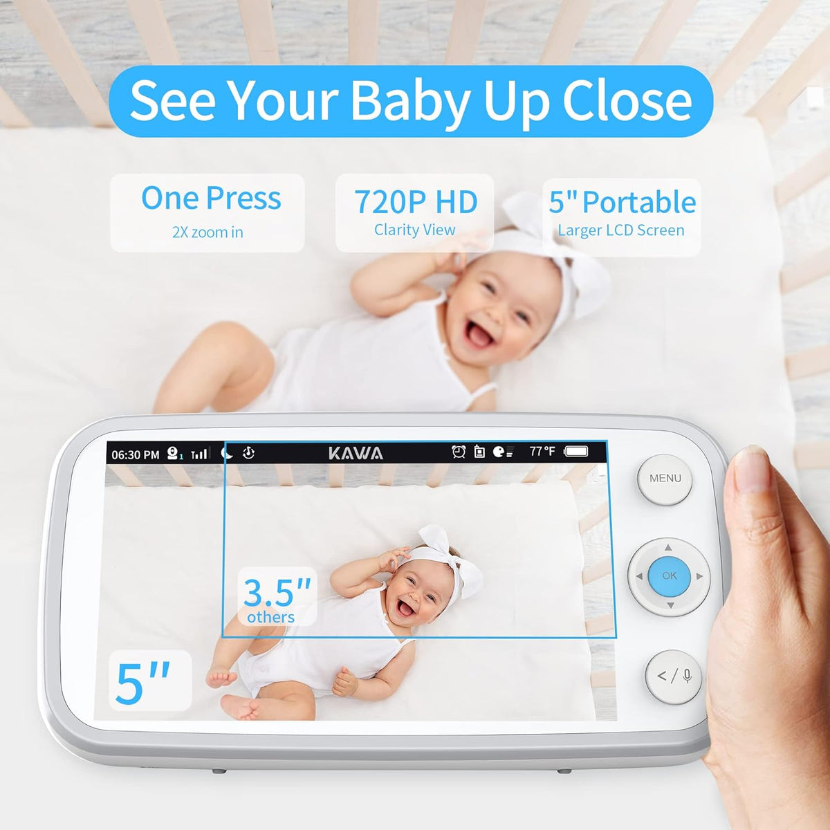 Baby Monitor with Camera and Audio, 720P HD Display, Night Vision, 2-Way Audio A38867
