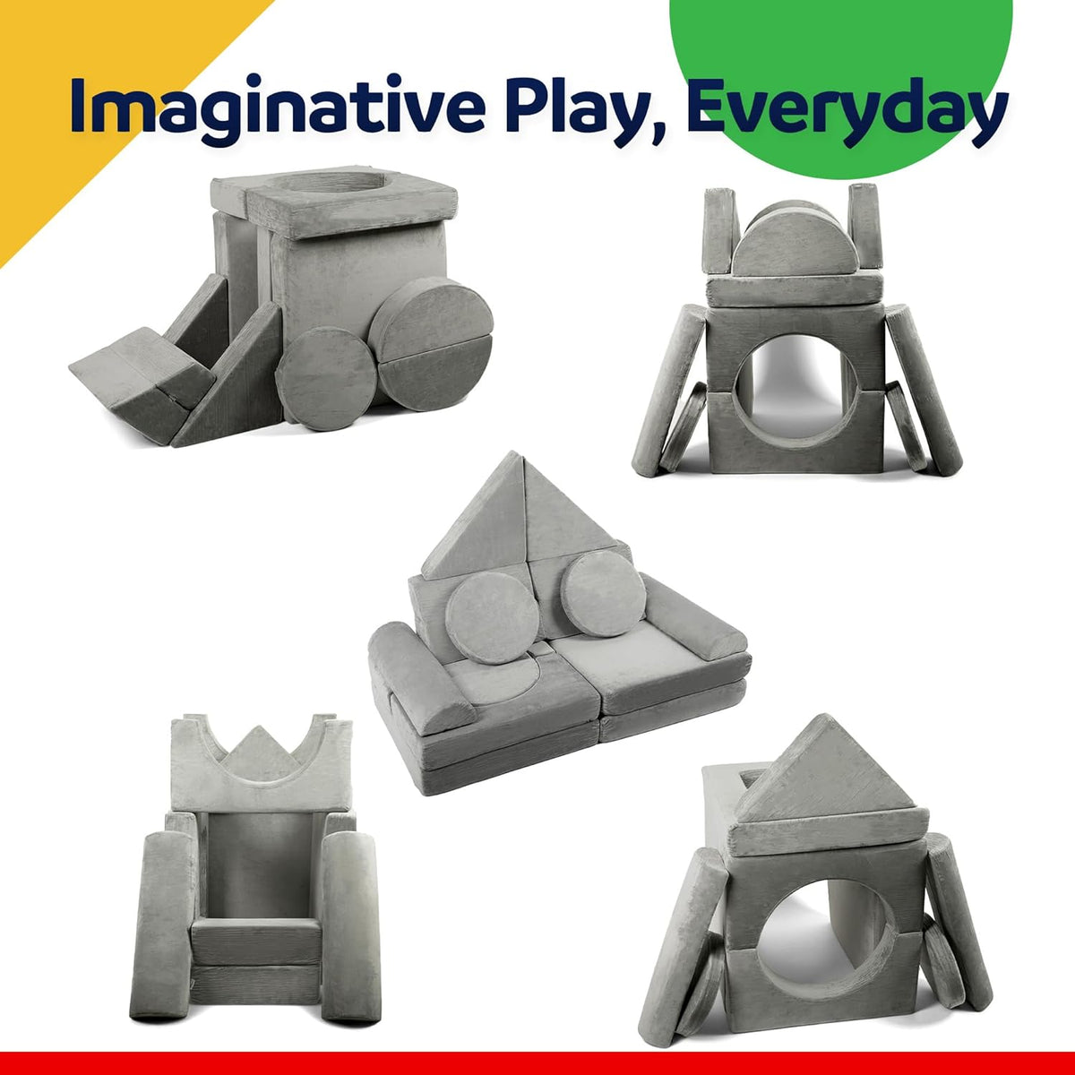 15 Pieces Buildable Plush Play Couch Panels with Ball Pit Square D231