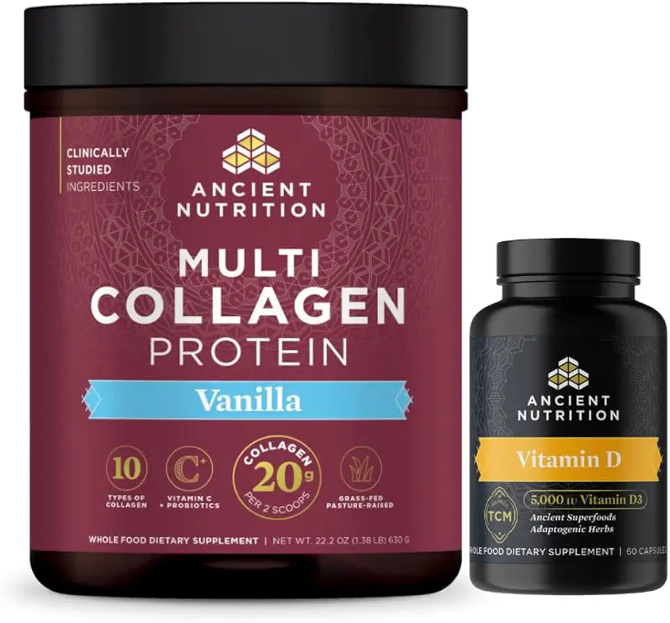 Vanilla Multi Collagen Protein Powder, 60 Servings + Vitamin D Capsules, 60 Count D381460