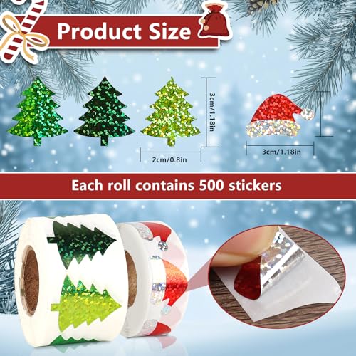 1000Pcs Christmas Roll Stickers Self-Adhesive Round Sparkly D8766