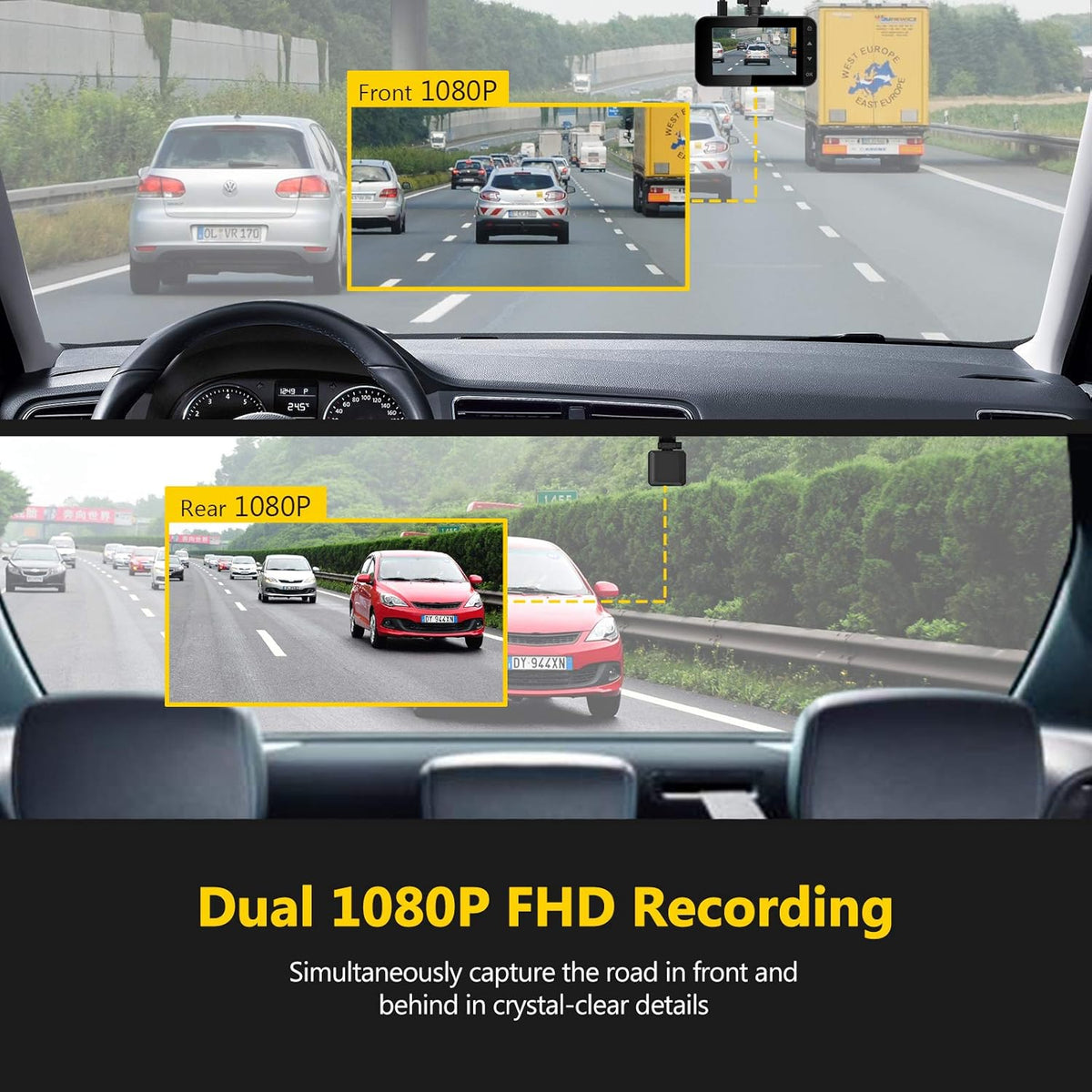 WiFi Dash Cam Front and Rear Dual Cam Car DVR T42990