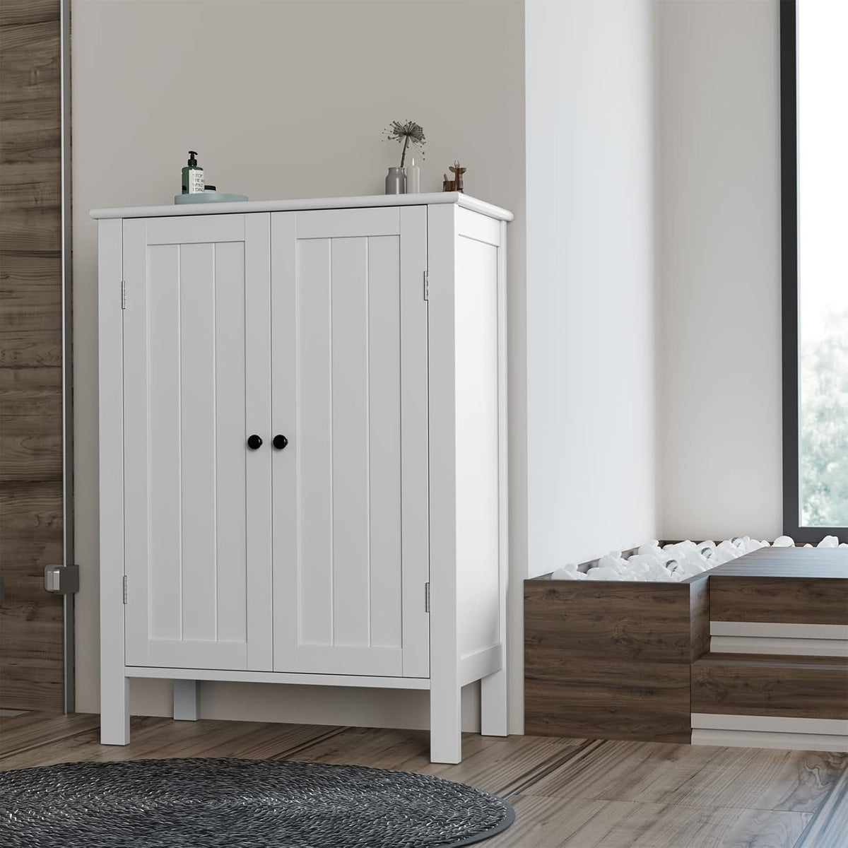White 2 Door Bathroom Floor Cabinet with Adjustable Shelves H865087