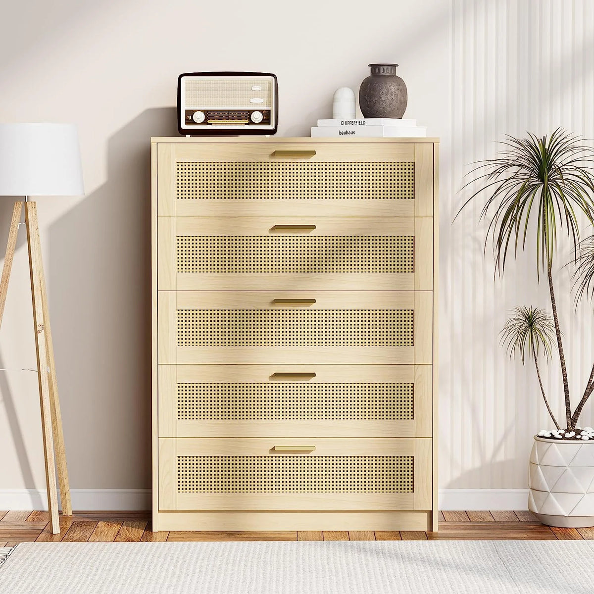 Rattan 5 Drawer Wood Dresser J420083