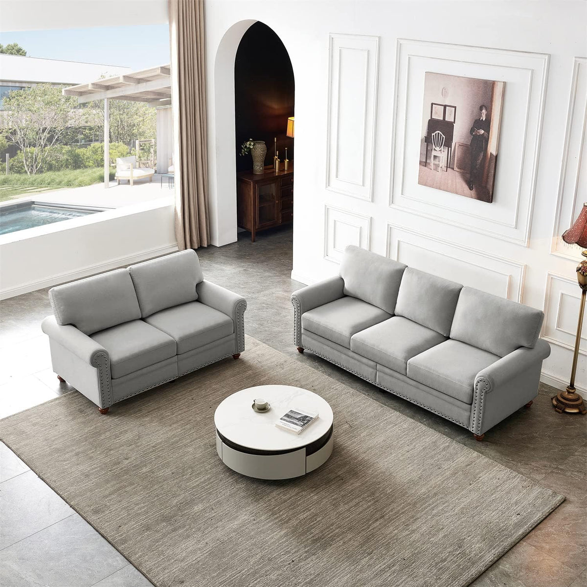Grey 3-Seat Sofa Set with Storage A9482