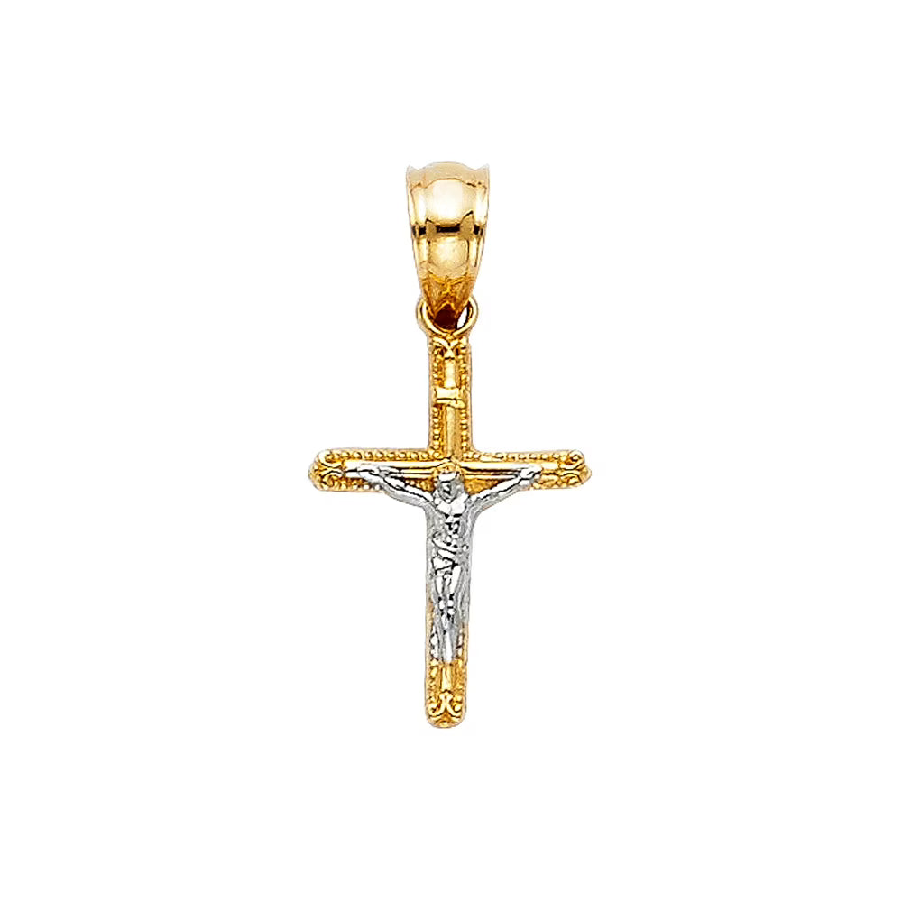 14K Two Tone Gold Jesus Crucifix Cross Pendant Y5092