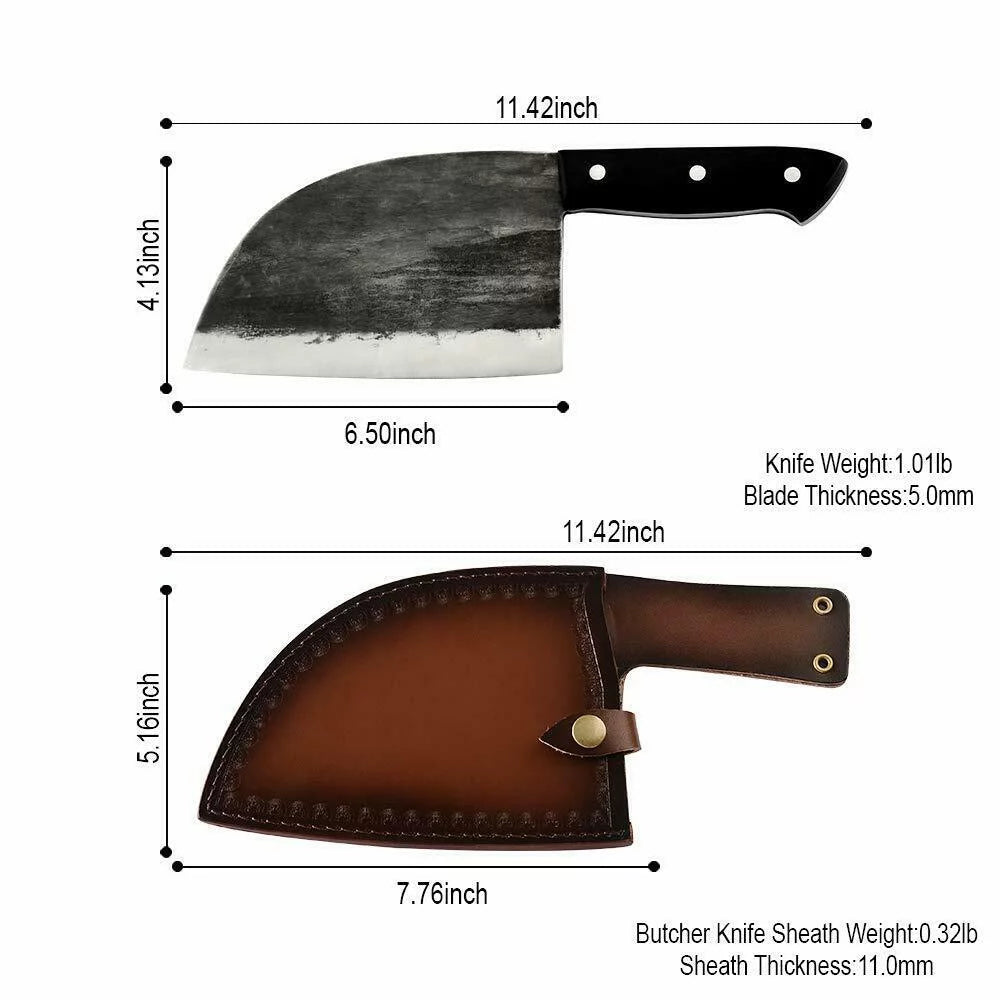 6.7 inch Hand Forged High Carbon Steel Butcher Knife with Leather Sheath C299