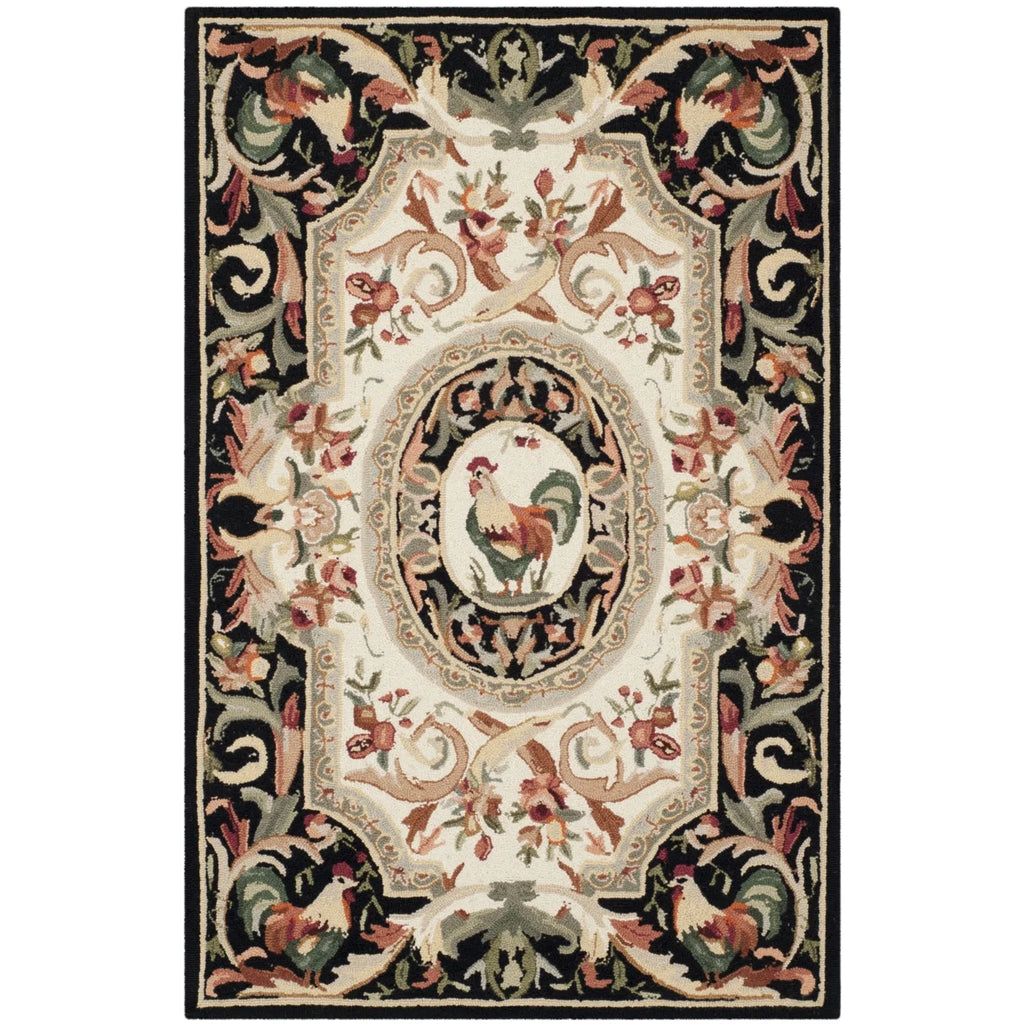 Ivory/Black Wool Novelty Area Rug O930653