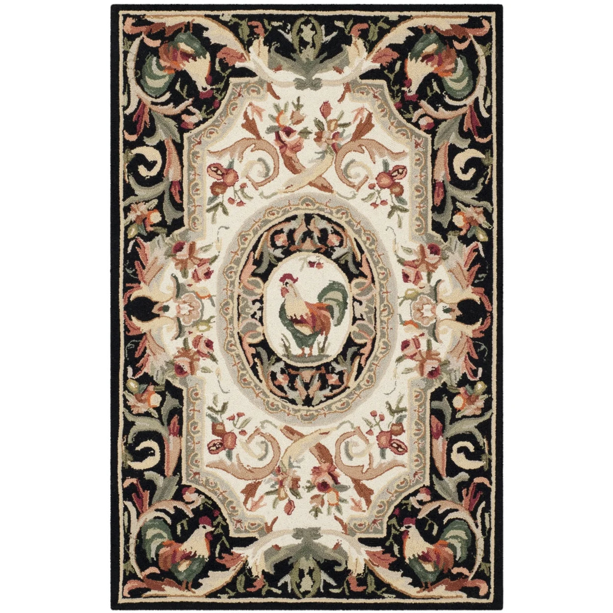 Ivory/Black Wool Novelty Area Rug O930653