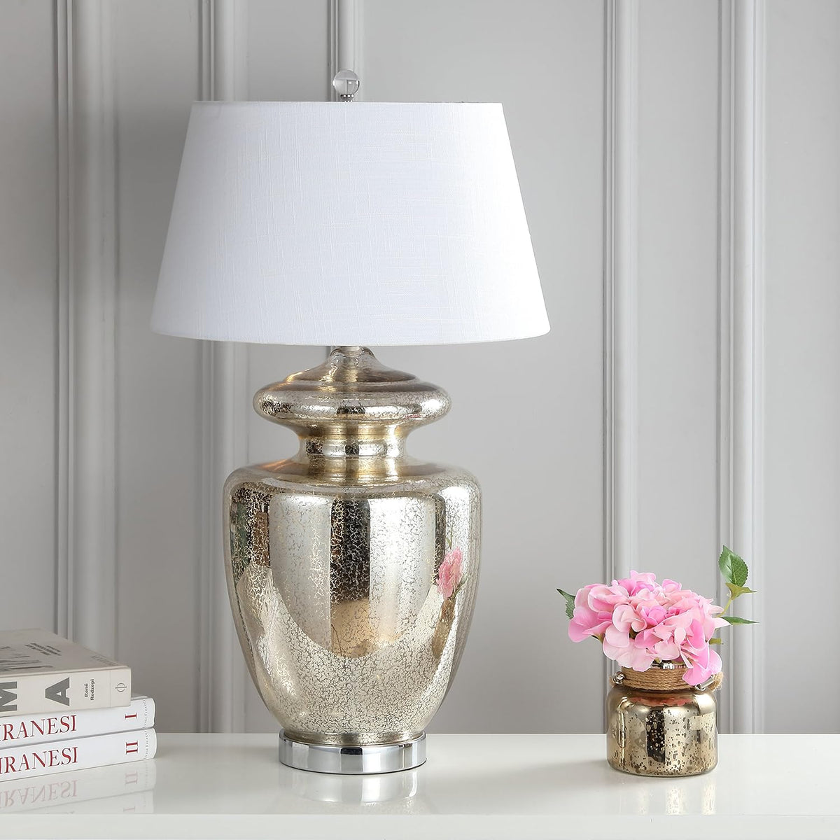 Glass LED Table Lamp Mercury Silver Ivory B8023