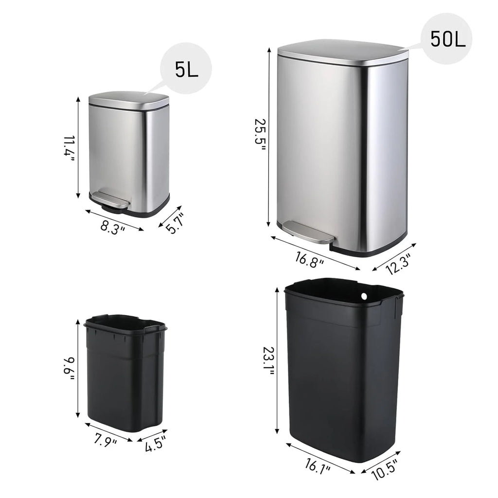 Stainless Steel Step Trash Can Combo Set, 13.2 Gallon & 1.3 Gallon O34183